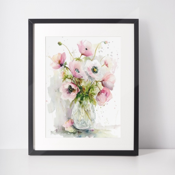 Watercolor Anemone Flowers Wall Art Illustration Print Poster Unframed - Picture 3 of 10
